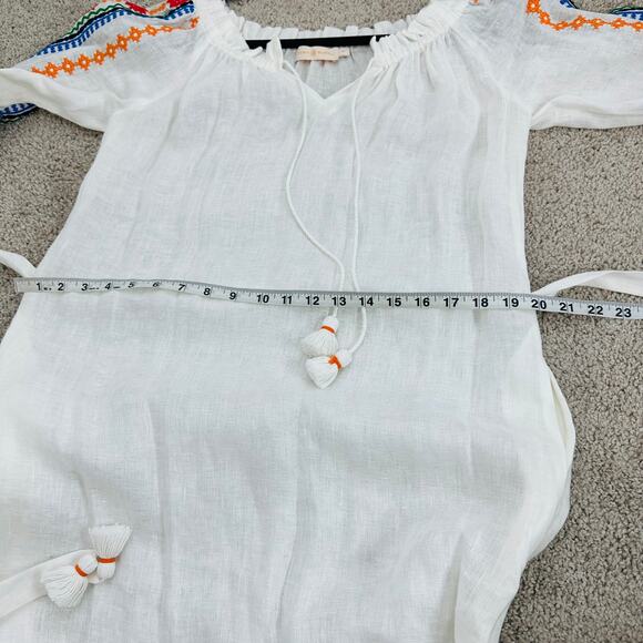 Tory Burch Embroidered Split Neck Long Sleeve Peasant Dress belted Women's Small - Picture 7 of 8